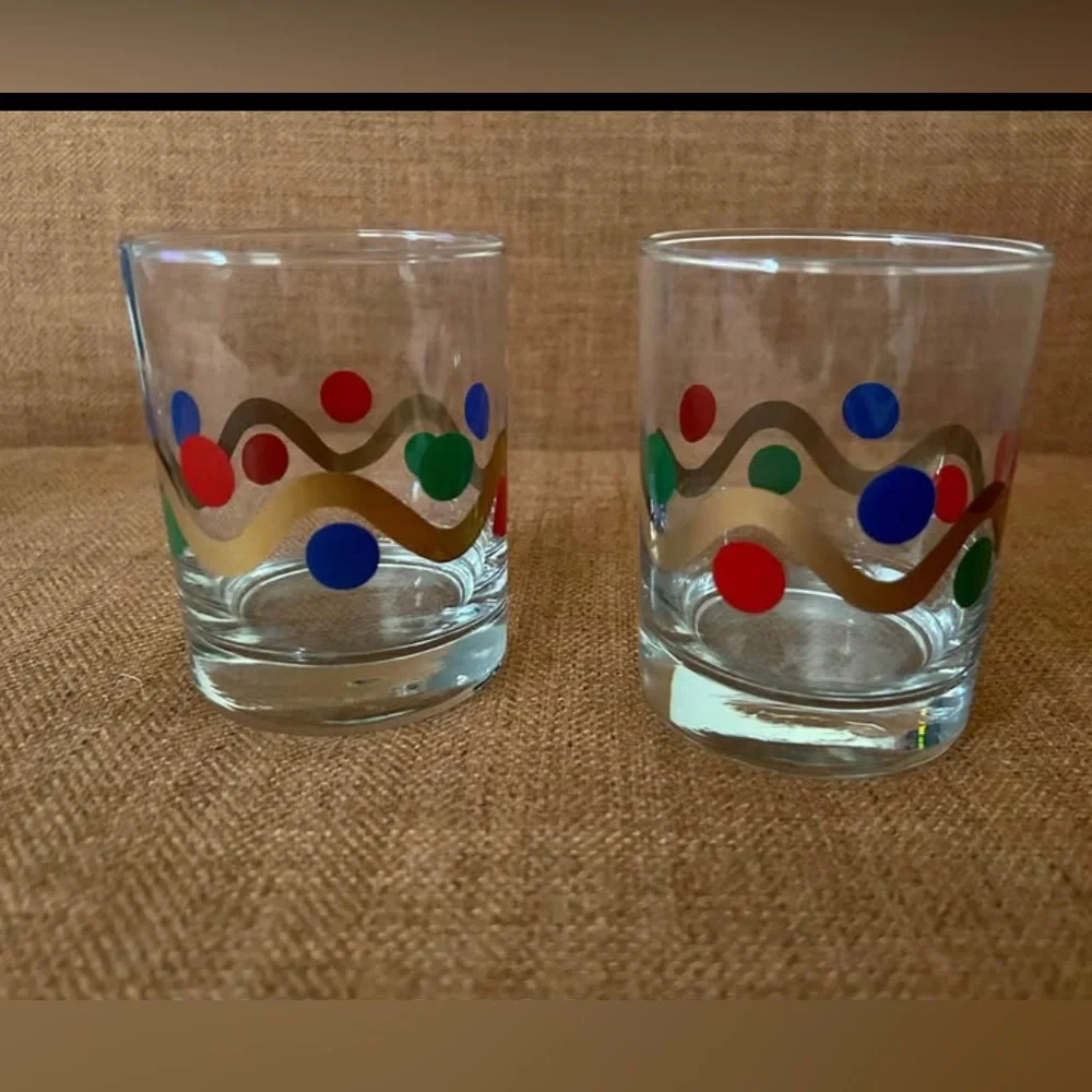 Colorful Patterned Lowball Cocktail Glasses Set